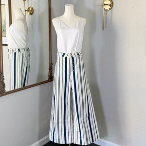 Anthropologie Striped Wide Leg Pants 12 Coastal Nautical Button Fly Sailor Vibe